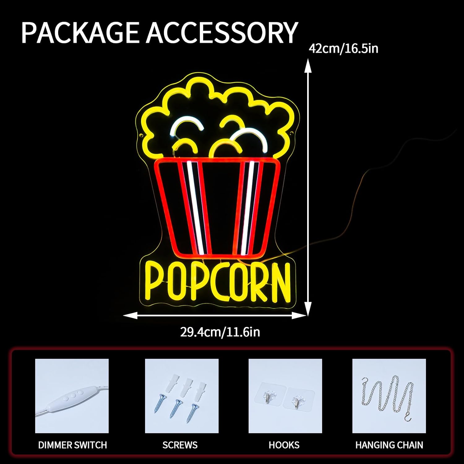 Popcorn Neon Sign Dimmable Foo - Snacks Food Video ulasan dan harga