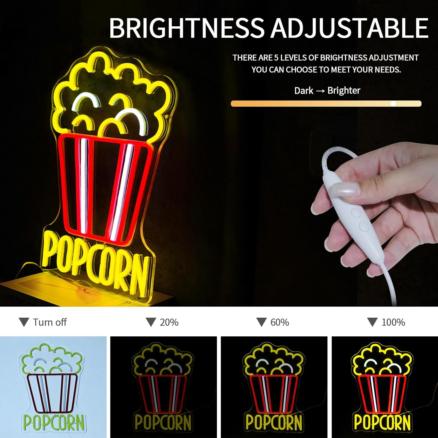 Popcorn Neon Sign Dimmable Foo - Snacks Food Video ulasan dan harga