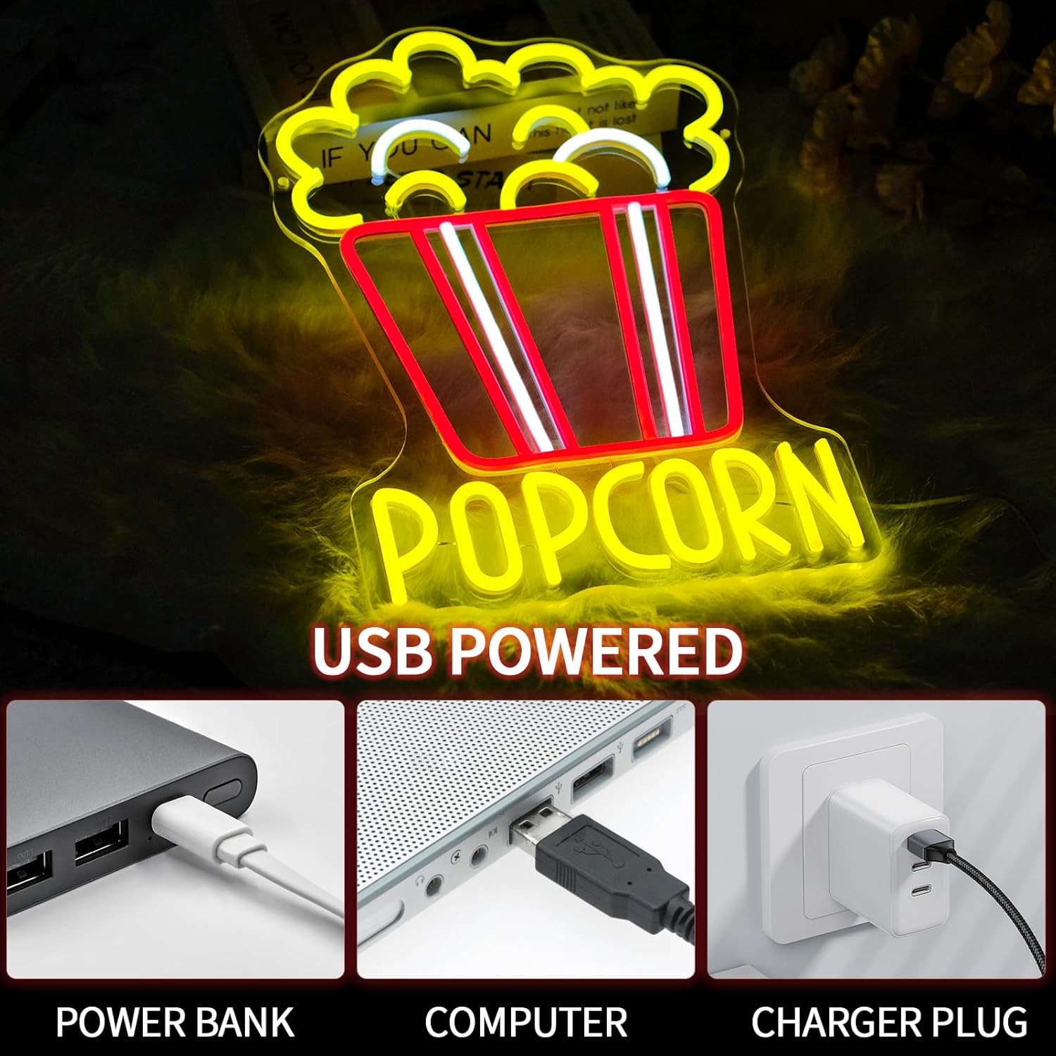 Popcorn Neon Sign Dimmable Foo - Snacks Food Video ulasan dan harga