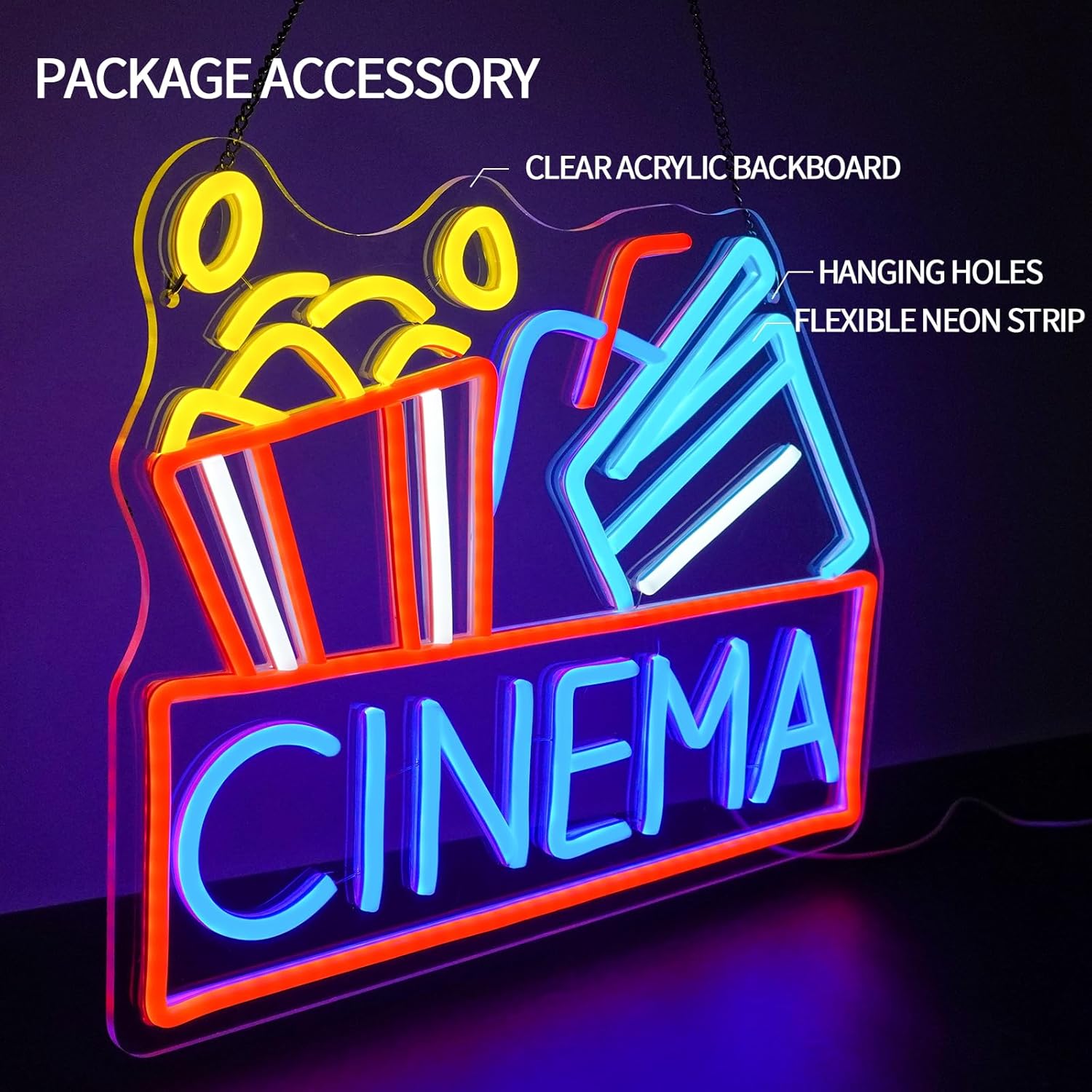 Popcorn Neon Sign Dimmable Foo - Snacks Food Video ulasan dan harga